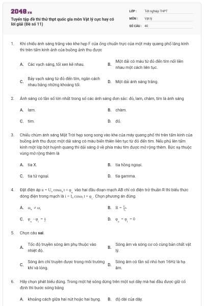 Tuyển tập đề thi thử thpt quốc gia môn Vật lý cực hay có lời giải (Đề số 11)