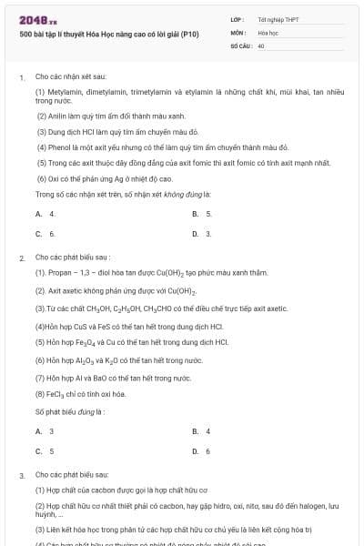 500 bài tập lí thuyết Hóa Học nâng cao có lời giải (P10)