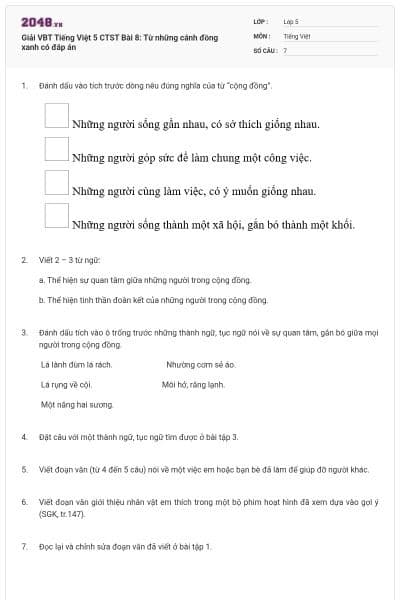 Giải VBT Tiếng Việt 5 CTST Bài 8: Từ những cánh đồng xanh có đáp án