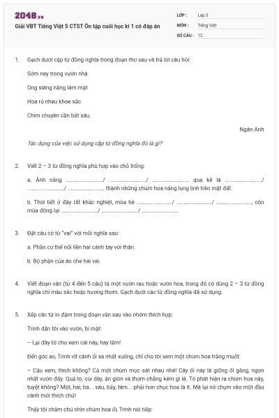 Giải VBT Tiếng Việt 5 CTST Ôn tập cuối học kì 1 có đáp án