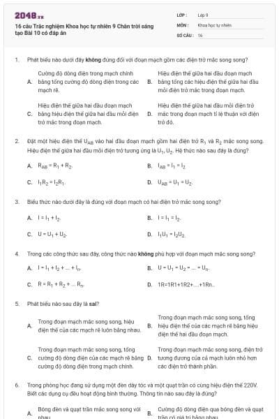 16 câu Trắc nghiệm Khoa học tự nhiên 9 Chân trời sáng tạo Bài 10 có đáp án