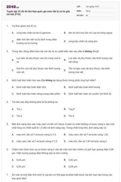 Tuyển tập 25 đề thi thử thpt quốc gia môn Vật lý có lời giải chi tiết (P18)