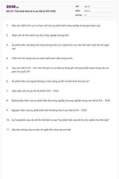 Bài 22: Tình hình kinh tế ở các thế kỉ XVI-XVIII