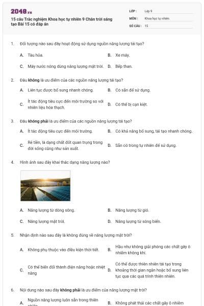 15 câu Trắc nghiệm Khoa học tự nhiên 9 Chân trời sáng tạo Bài 15 có đáp án