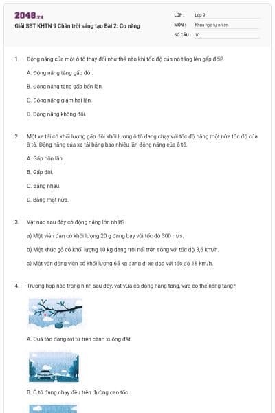 Giải SBT KHTN 9 Chân trời sáng tạo Bài 2: Cơ năng