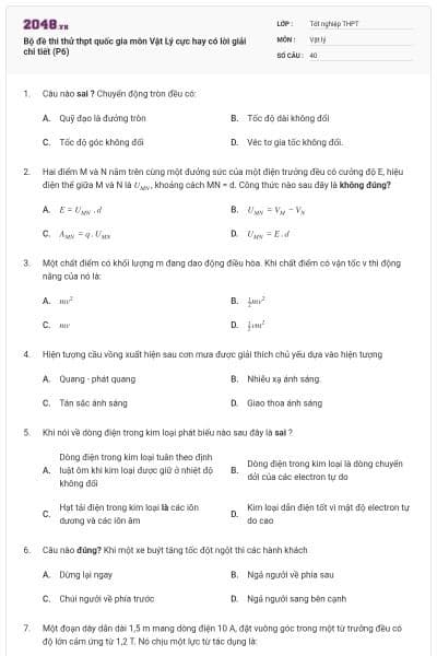 Bộ đề thi thử thpt quốc gia môn Vật Lý cực hay có lời giải chi tiết (P6)