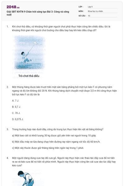 Giải SBT KHTN 9 Chân trời sáng tạo Bài 3: Công và công suất