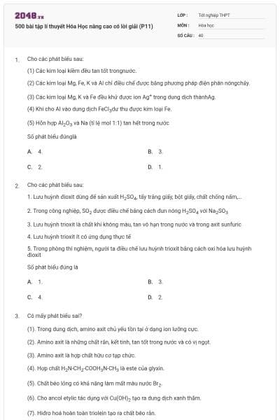 500 bài tập lí thuyết Hóa Học nâng cao có lời giải (P11)