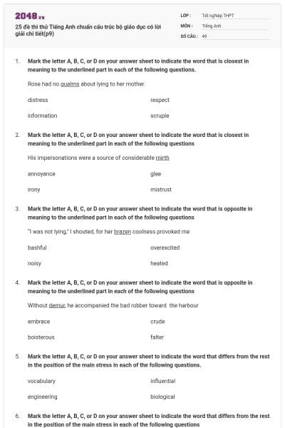 25 đề thi thử Tiếng Anh chuẩn cấu trúc bộ giáo dục có lời giải chi tiết(p9)