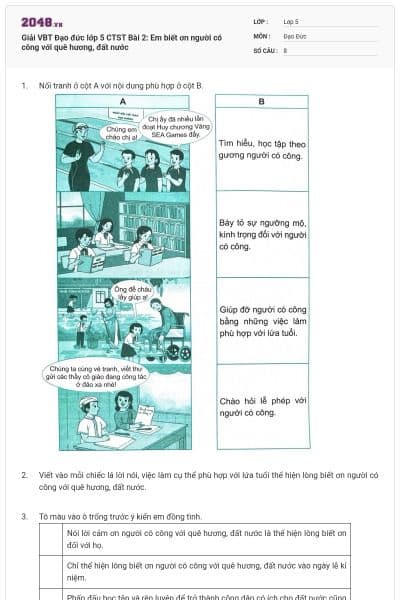 Giải VBT Đạo đức lớp 5 CTST Bài 2: Em biết ơn người có công với quê hương, đất nước