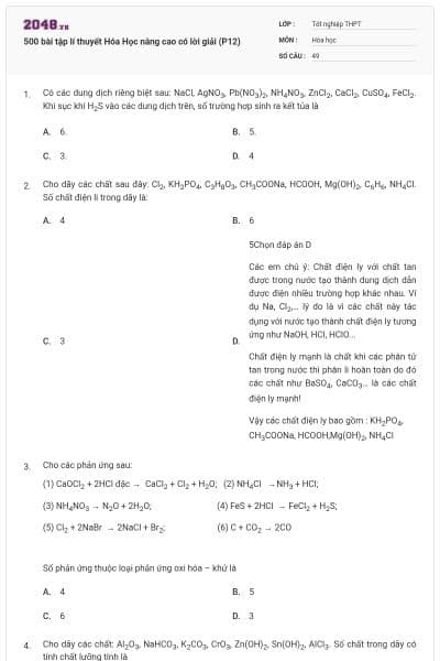 500 bài tập lí thuyết Hóa Học nâng cao có lời giải (P12)