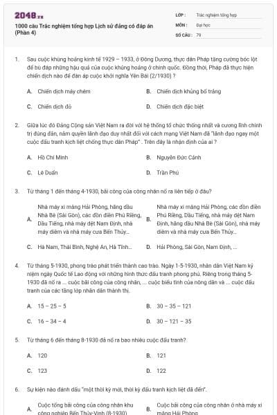 1000 câu Trắc nghiệm tổng hợp Lịch sử đảng có đáp án (Phần 4)