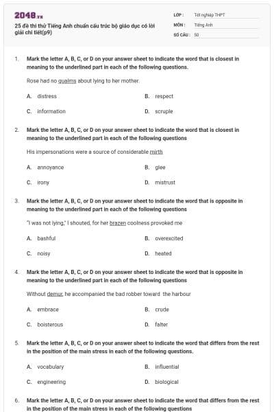 25 đề thi thử Tiếng Anh chuẩn cấu trúc bộ giáo dục có lời giải chi tiết(p9)