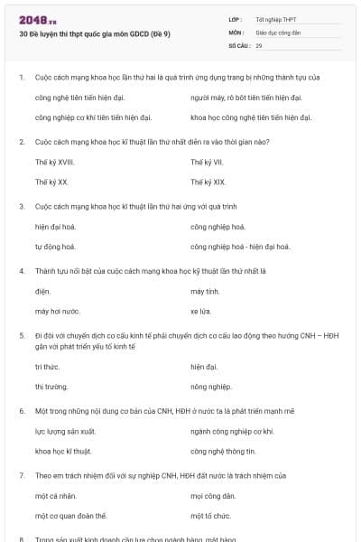 30 Đề luyện thi thpt quốc gia môn GDCD (Đề 9)