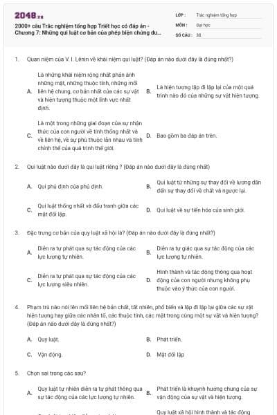 2000+ câu Trắc nghiệm tổng hợp Triết học có đáp án - Chương 7: Những qui luật cơ bản của phép biện chứng duy vật