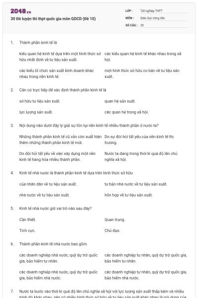 30 Đề luyện thi thpt quốc gia môn GDCD (Đề 10)