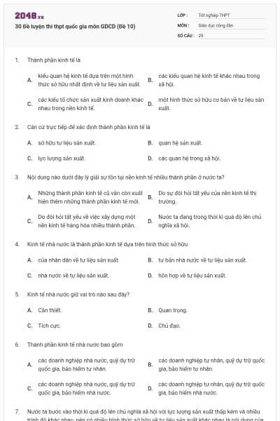 30 Đề luyện thi thpt quốc gia môn GDCD (Đề 10)
