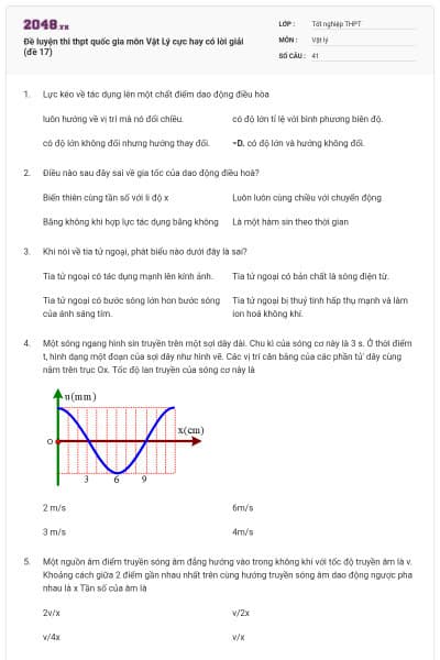 Đề luyện thi thpt quốc gia môn Vật Lý cực hay có lời giải (đề 17)