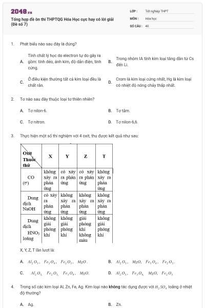 Tổng hợp đề ôn thi THPTQG Hóa Học cực hay có lời giải (Đề số 7)