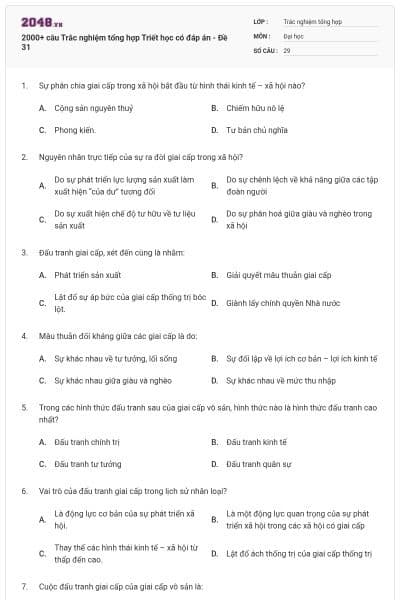2000+ câu Trắc nghiệm tổng hợp Triết học có đáp án - Đề 31