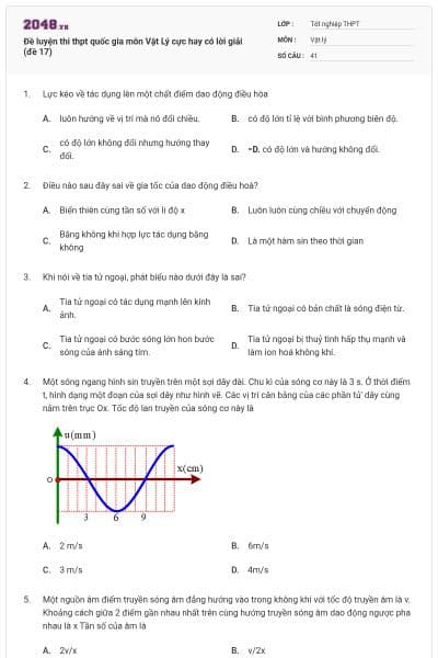 Đề luyện thi thpt quốc gia môn Vật Lý cực hay có lời giải (đề 17)