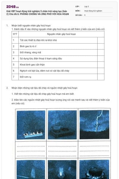 Giải VBT hoạt động trải nghiệm 5 chân trời sáng tạo (bản 2) Chủ đề 6: PHÒNG CHỐNG VÀ ỨNG PHÓ VỚI HOẢ HOẠN