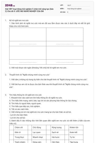 Giải VBT hoạt động trải nghiệm 5 chân trời sáng tạo (bản 2) Chủ đề 9: ƯỚC MƠ NGHỀ NGHIỆP CỦA EM