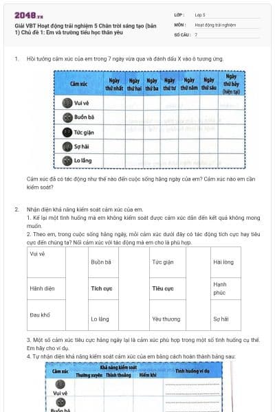 Giải VBT Hoạt động trải nghiệm 5 Chân trời sáng tạo (bản 1) Chủ đề 1: Em và trường tiểu học thân yêu