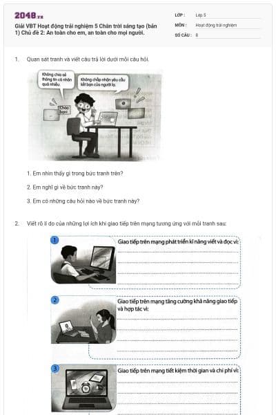 Giải VBT Hoạt động trải nghiệm 5 Chân trời sáng tạo (bản 1) Chủ đề 2: An toàn cho em, an toàn cho mọi người.