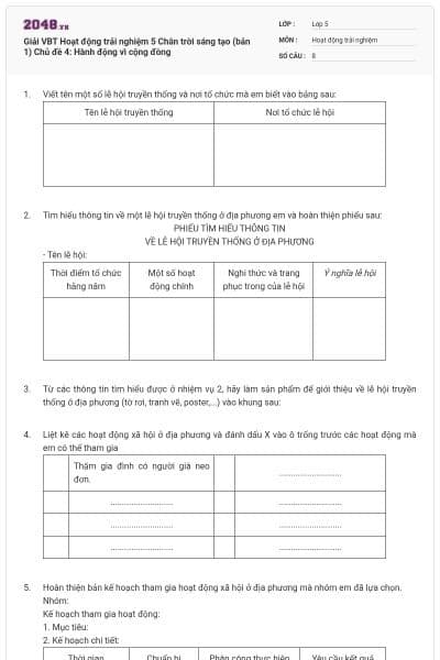 Giải VBT Hoạt động trải nghiệm 5 Chân trời sáng tạo (bản 1) Chủ đề 4: Hành động vì cộng đồng