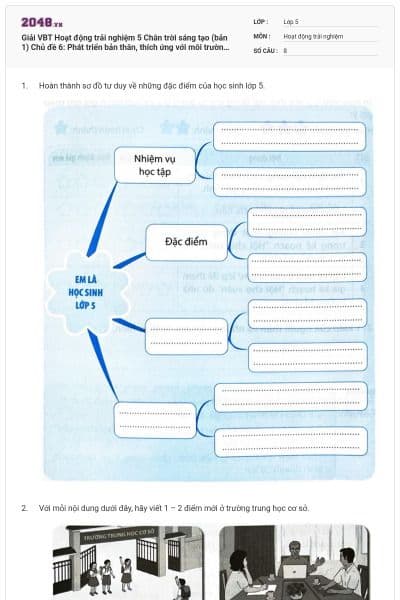 Giải VBT Hoạt động trải nghiệm 5 Chân trời sáng tạo (bản 1) Chủ đề 6: Phát triển bản thân, thích ứng với môi trường mới