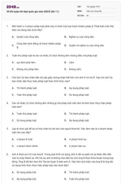 30 Đề luyện thi thpt quốc gia môn GDCD (Đề 11)