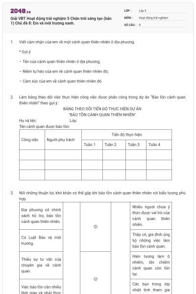 Giải VBT Hoạt động trải nghiệm 5 Chân trời sáng tạo (bản 1) Chủ đề 8: Em và môi trường xanh.