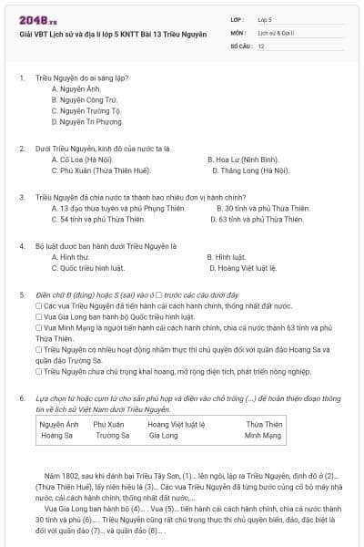 Giải VBT Lịch sử và địa lí lớp 5 KNTT Bài 13 Triều Nguyễn