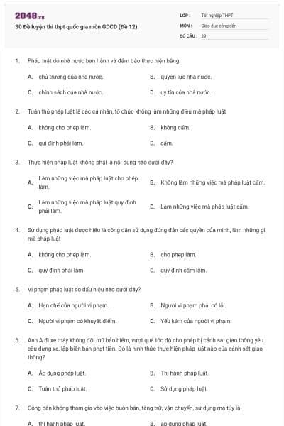 30 Đề luyện thi thpt quốc gia môn GDCD (Đề 12)