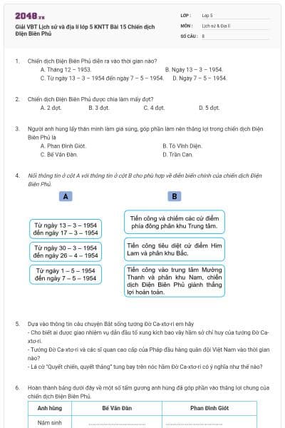 Giải VBT Lịch sử và địa lí lớp 5 KNTT Bài 15 Chiến dịch ĐIện Biên Phủ