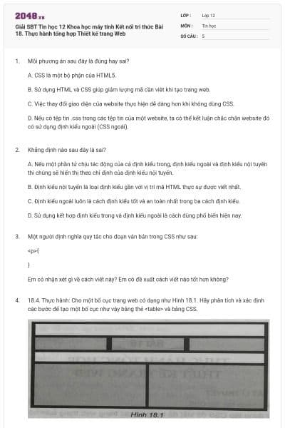 Giải SBT Tin học 12 Khoa học máy tính Kết nối tri thức Bài 18.  Thực hành tổng hợp Thiết kế trang Web