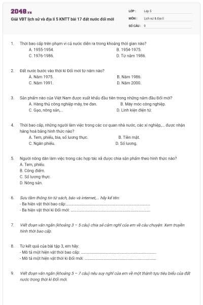 Giải VBT lịch sử và địa lí 5 KNTT bài 17 đất nước đổi mới