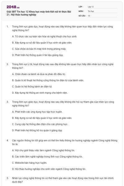 Giải SBT Tin học 12 Khoa học máy tính Kết nối tri thức Bài 21. Hội thảo hướng nghiệp