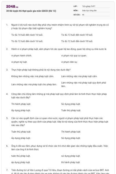 30 Đề luyện thi thpt quốc gia môn GDCD (Đề 13)