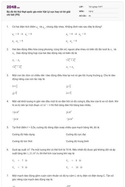 Bộ đề thi thử thpt quốc gia môn Vật Lý cực hay có lời giải chi tiết (P8)