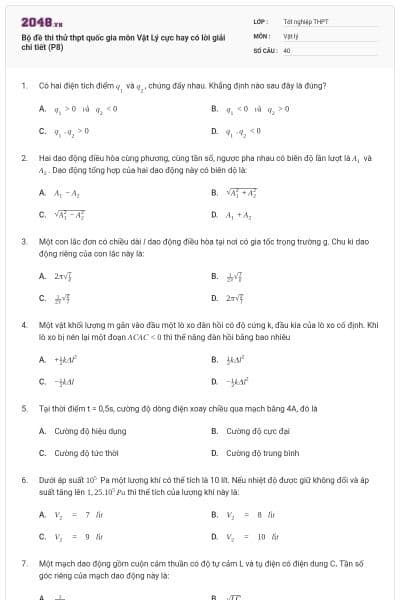 Bộ đề thi thử thpt quốc gia môn Vật Lý cực hay có lời giải chi tiết (P8)