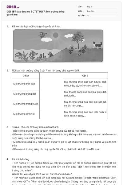 Giải SBT Đạo đức lớp 5 CTST Bài 7: Môi trường sống quanh em
