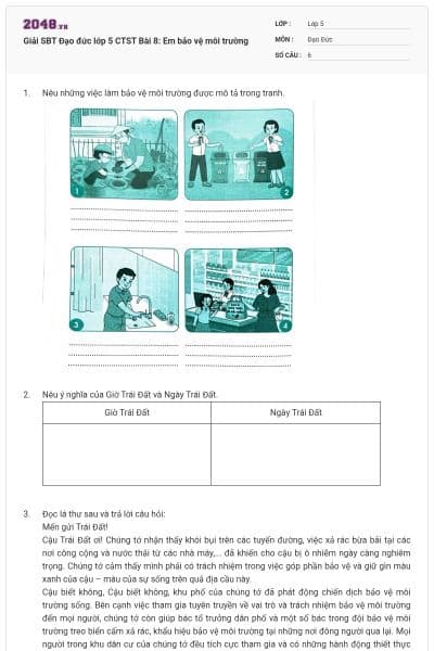 Giải SBT Đạo đức lớp 5 CTST Bài 8: Em bảo vệ môi trường
