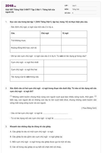 Giải VBT Tiếng Việt 5 KNTT Tập 2 Bài 1: Tiếng hát của người đá