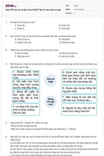 Giải VBT lịch sử và địa lí lớp 5 KNTT Bài 24 văn minh ai cập