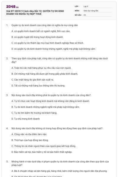 Giải BT GDCD 9 Cánh diều BÀI 10: QUYỀN TỰ DO KINH DOANH VÀ NGHĨA VỤ NỘP THUẾ