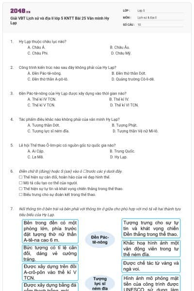 Giải VBT Lịch sử và địa lí lớp 5 KNTT Bài 25 Văn minh Hy Lạp