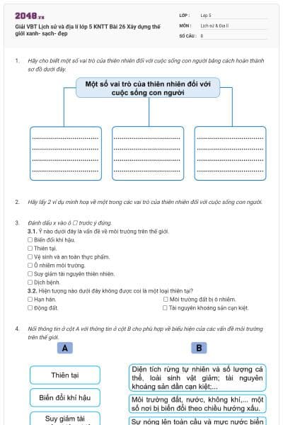 Giải VBT Lịch sử và địa lí lớp 5 KNTT Bài 26 Xây dựng thế giới xanh- sạch- đẹp