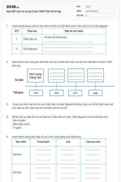 Giải VBT Lịch sử và địa lí lớp 5 KNTT Bài 28 ôn tập